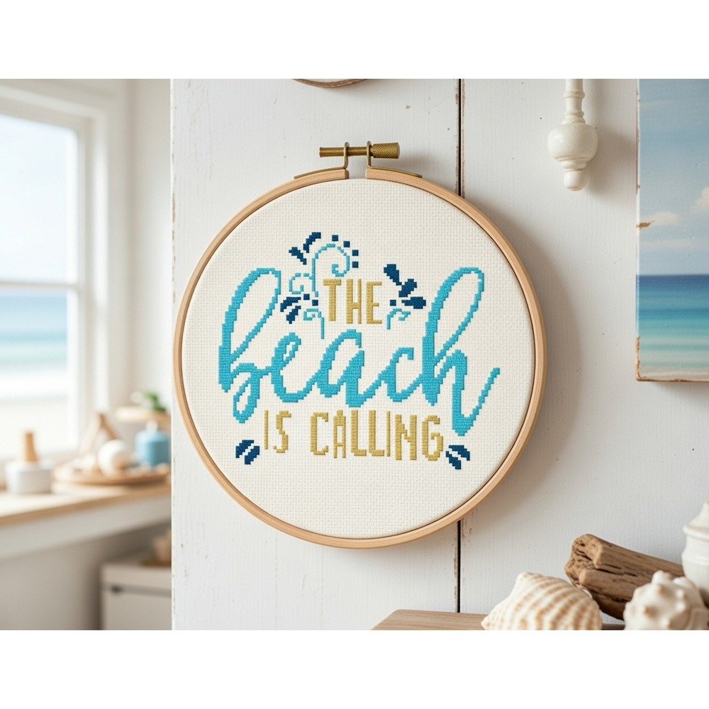 The Beach is Calling Quote Counted Cross Stitch Kit - Picture 2 of 6